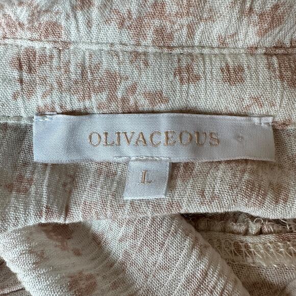 Olivaceous Tunic Floral White Mauve Pink Button Up Ruffles Women's Size Large - Picture 4 of 11
